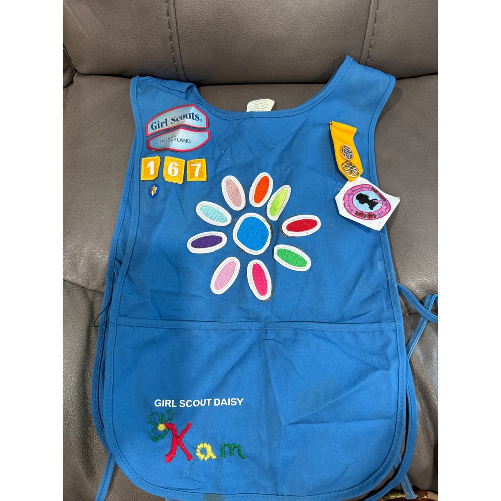 Girl Scout Daisy Tunic Vest Blue Central Maryland Troop 167 Patches Size M/L